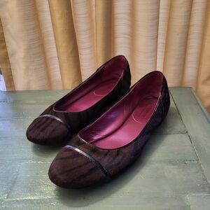 Womens Designer COACH Poppy Zebra Striped Fur Ballet Flats Slip-on Shoes US 7